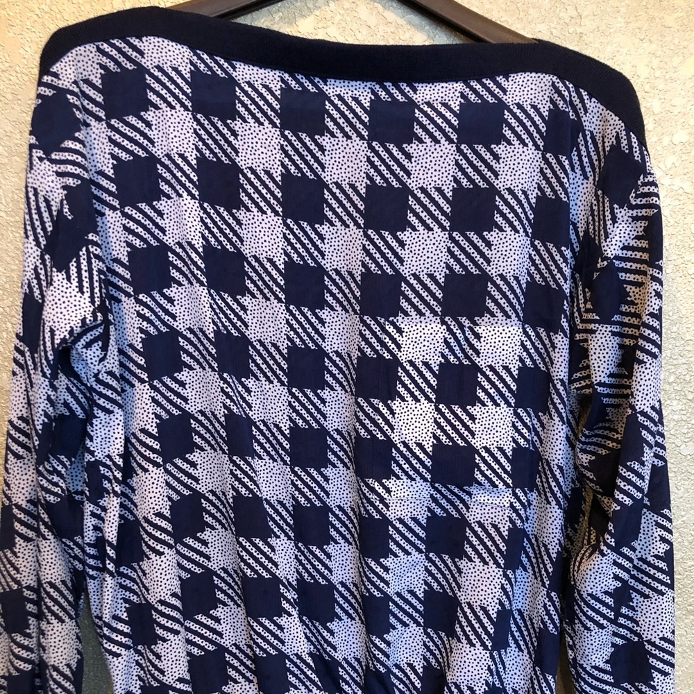 Liz Claiborne pullover boatneck blouse Classic Navy/white herringbone 12P